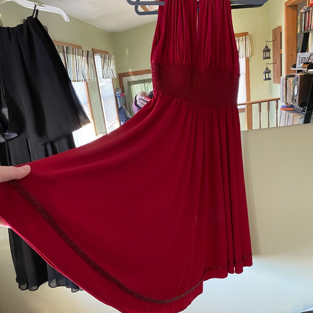 EUC Red dress with waist and lower hem embellishments